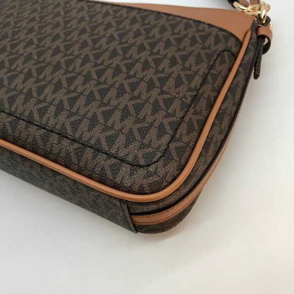 Michael Kors Brown Coated Canvas Jet Set Charm Medium Pochette Convertible Shoul - Picture 9 of 12